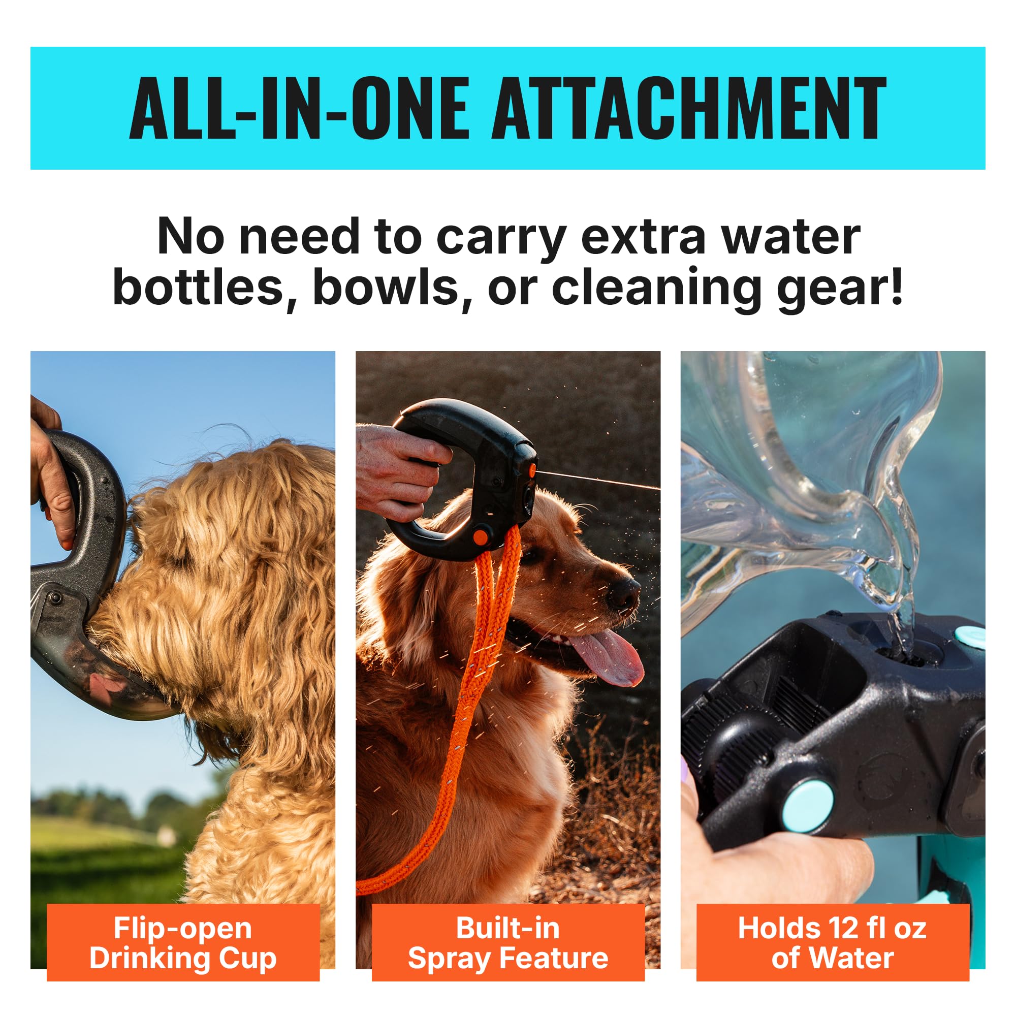 Spleash 12oz capacity shown with leakproof design for travel.