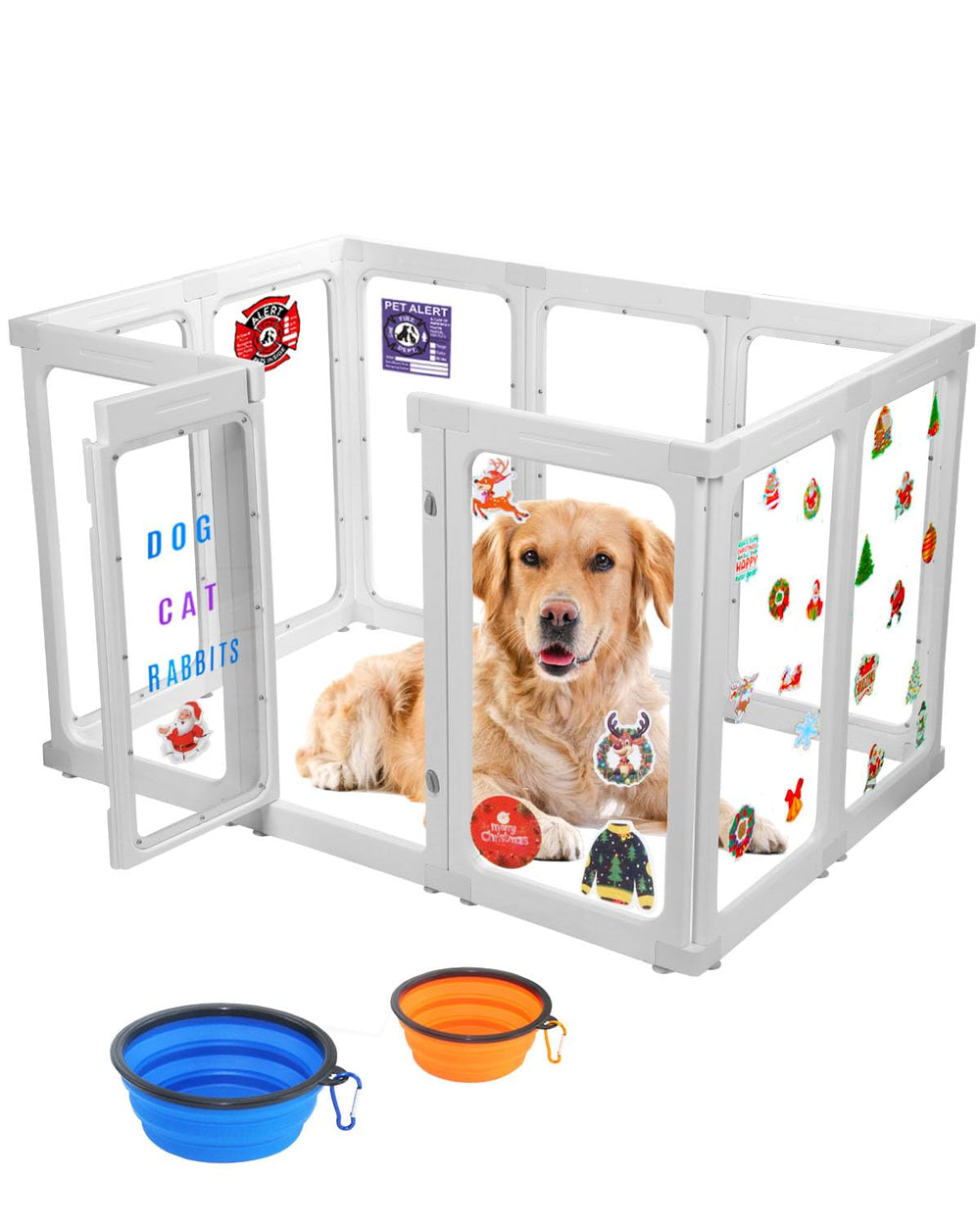 SPOODOR acrylic dog playpen setup diagram shows quick modular assembly for indoor use