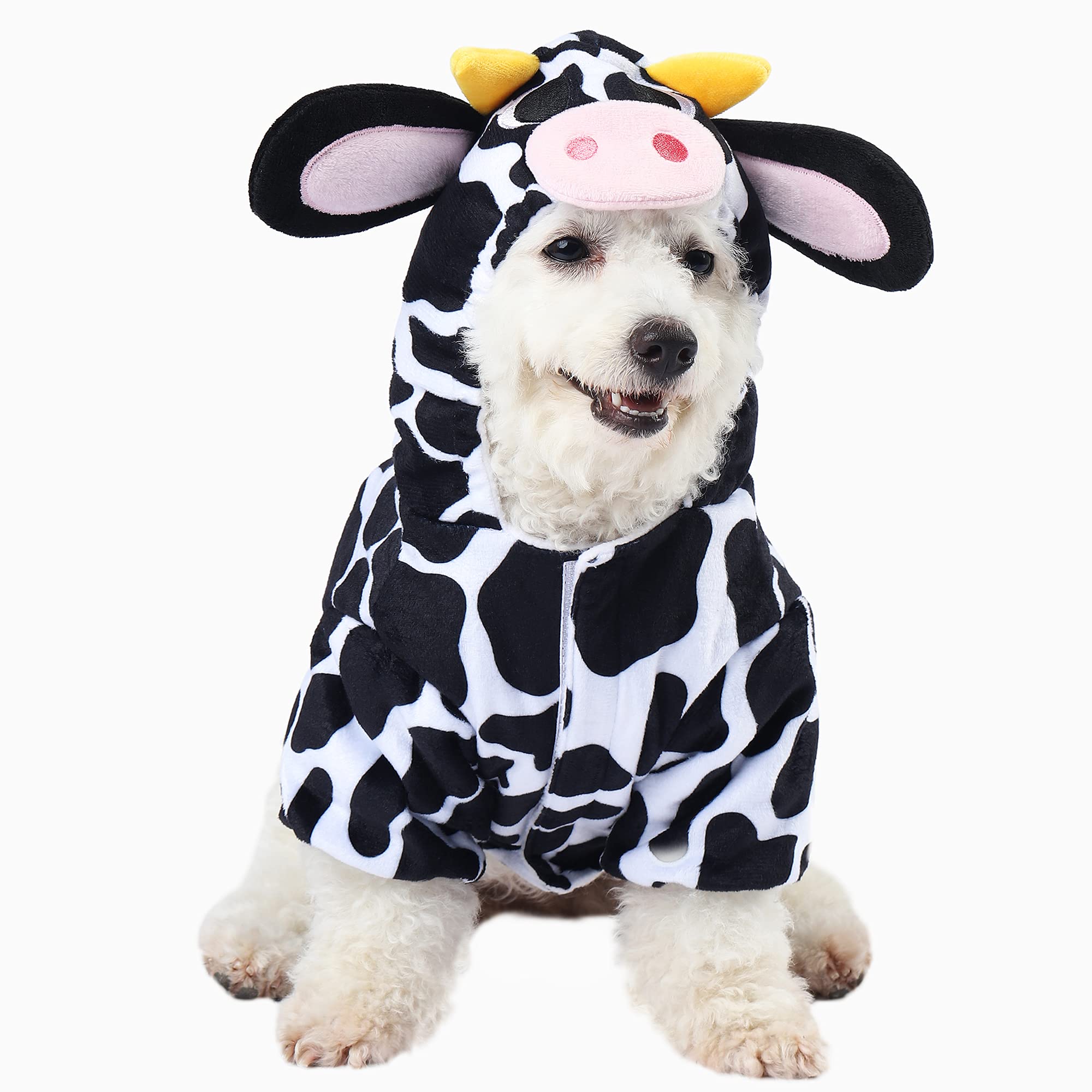 Spooktacular Creations dog cow costume hood front view for Halloween dress-up