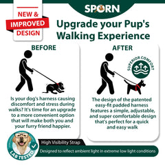 Sporn Easy-Fit Mesh Harness adjustment strap close-up emphasizes quick on-off convenience.