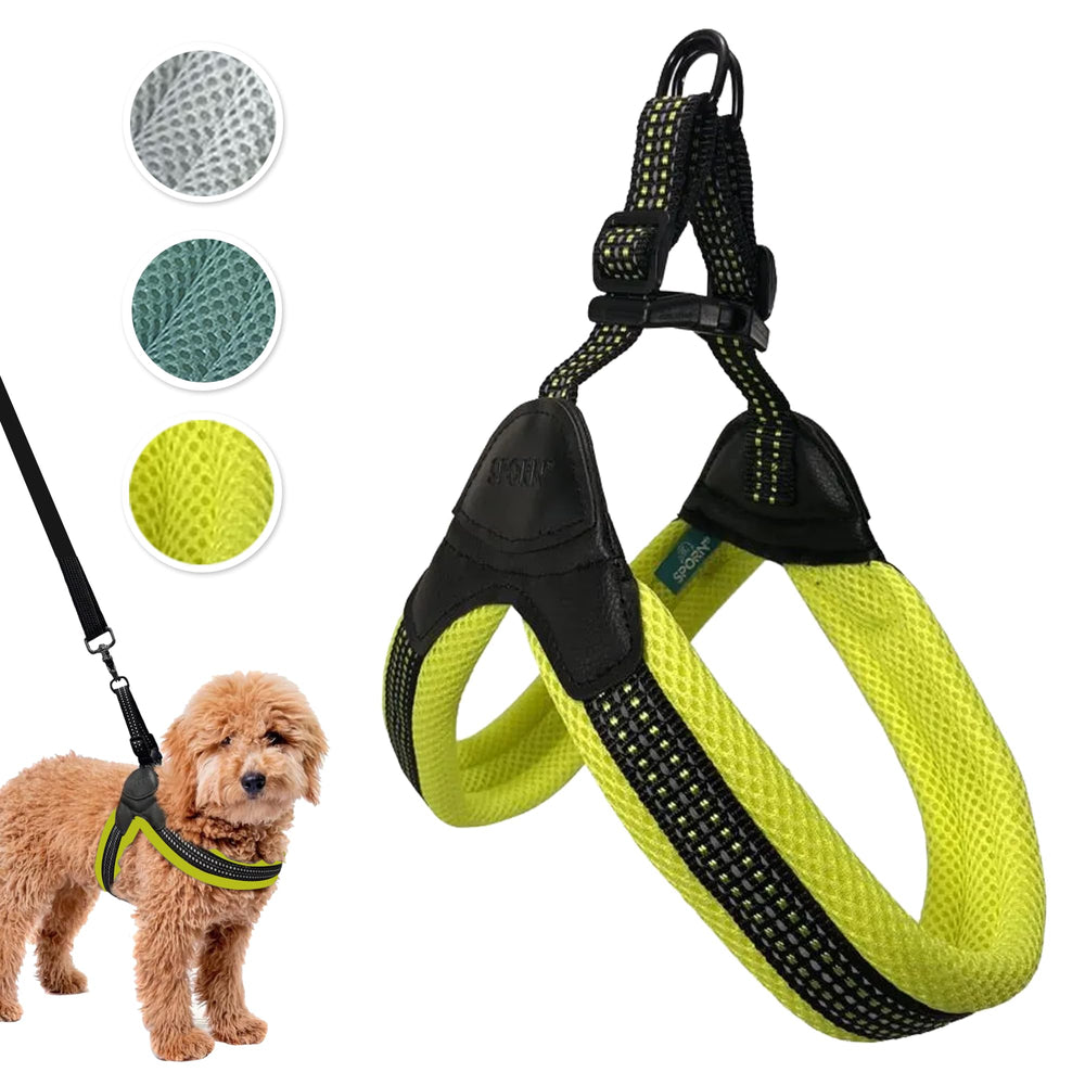 Sporn Easy-Fit Mesh Harness front view shows no-choke secure fit for large dogs.