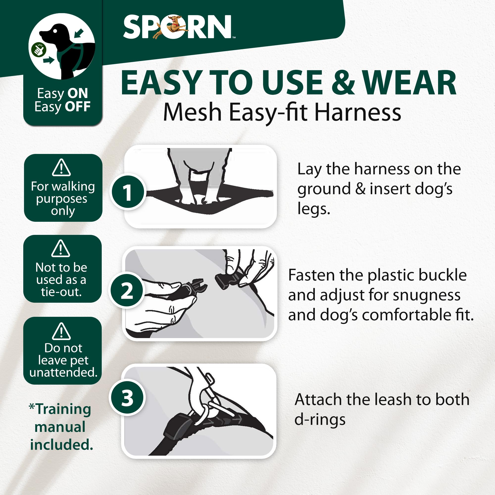 Sporn Easy-Fit Mesh Harness weatherproof nylon mesh withstands varied conditions.