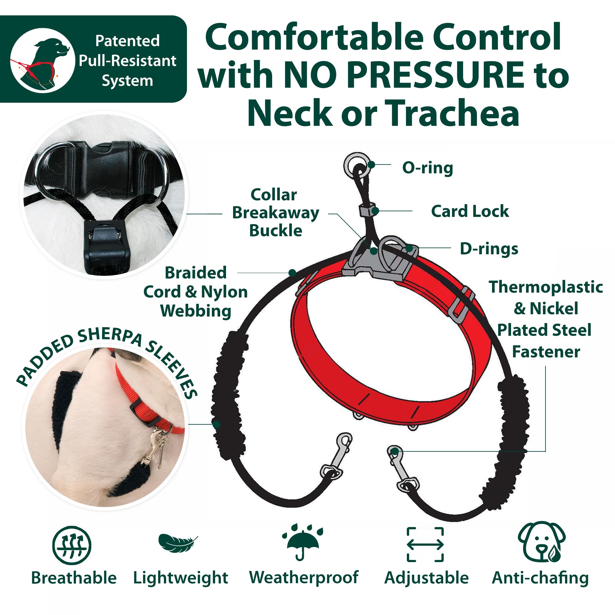 Sporn halter buckle and D-ring closure enable quick secure fitting.