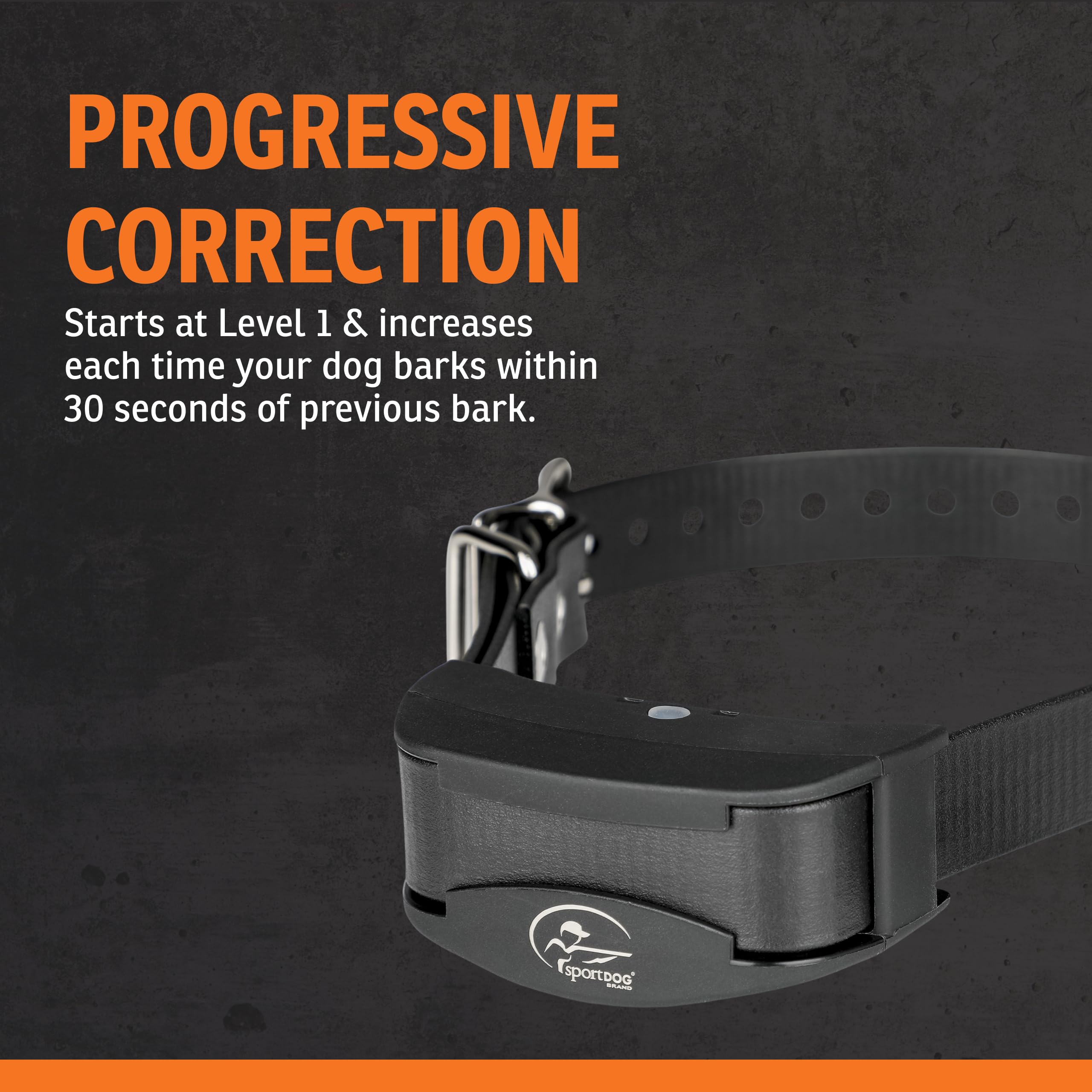 SportDOG NoBark 10 two modes graphic depicting Progressive Correction and User Select options