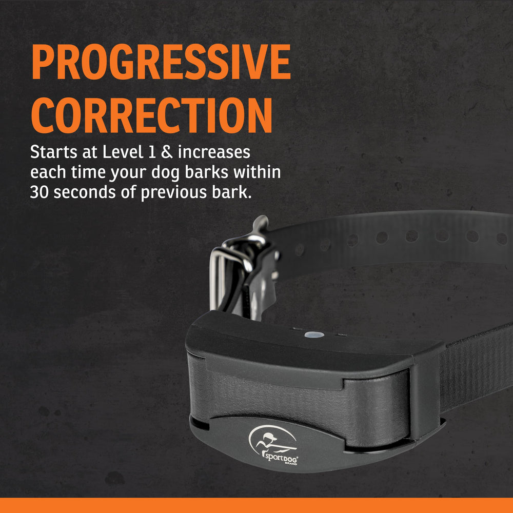 SportDOG NoBark 10 two modes graphic depicting Progressive Correction and User Select options