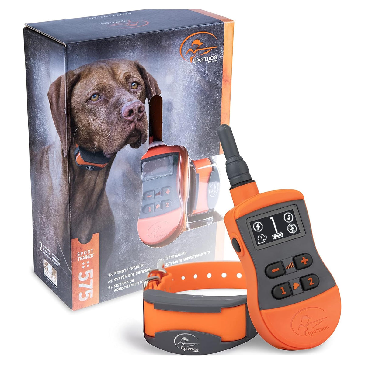 SportDOG SportTrainer remote display shows stimulation level for precise training control.
