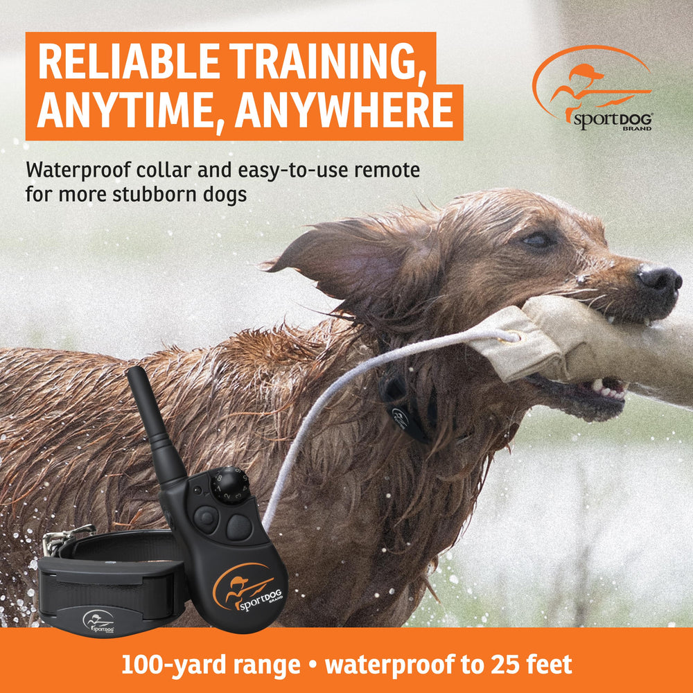 SportDOG YardTrainer 100S remote closeup showing easy stimulation buttons.