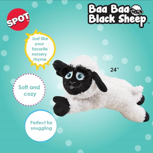 Spot Baa Baa Black Sheep lamb cuddled as a bedtime companion for dogs.