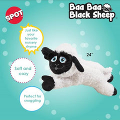 Spot Baa Baa Black Sheep lamb cuddled as a bedtime companion for dogs.