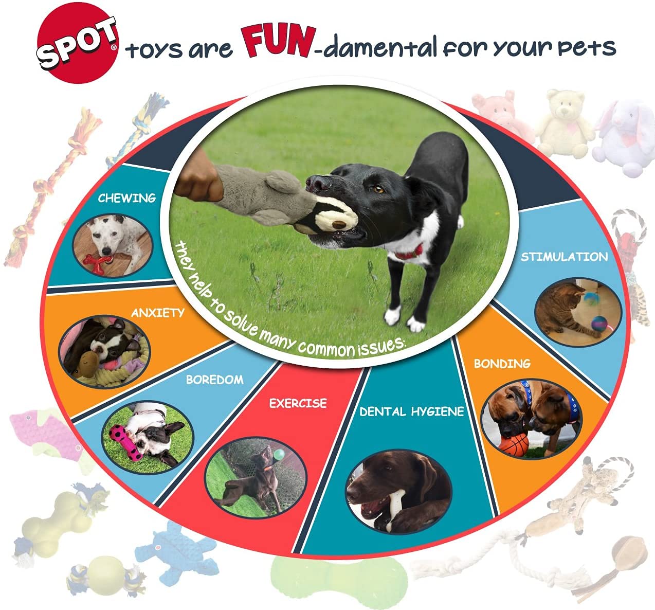 SPOT Set de 3 Juguetes Peluche para Perro, opción variada para sesiones de juego.