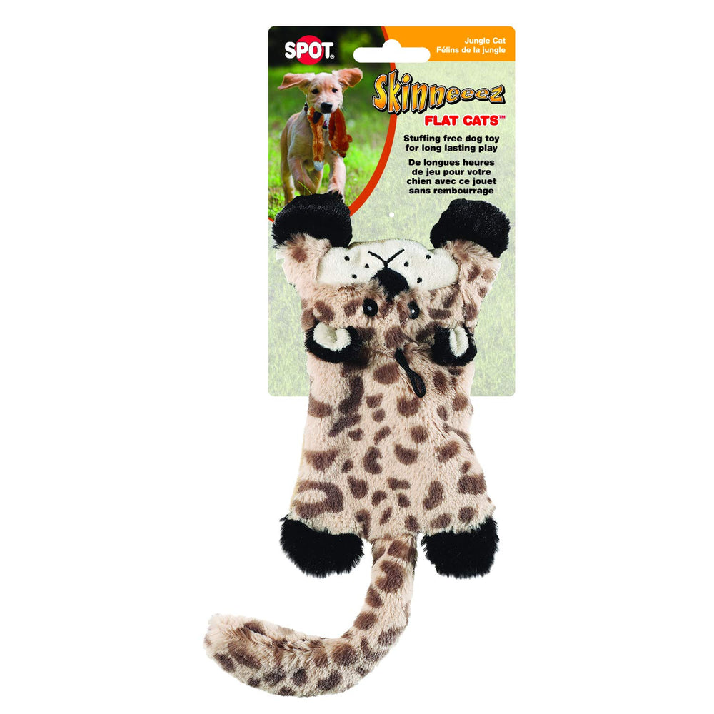 SPOT Skinneeez Flat Cat lion front-view highlights plush, lightweight design for tiny dogs