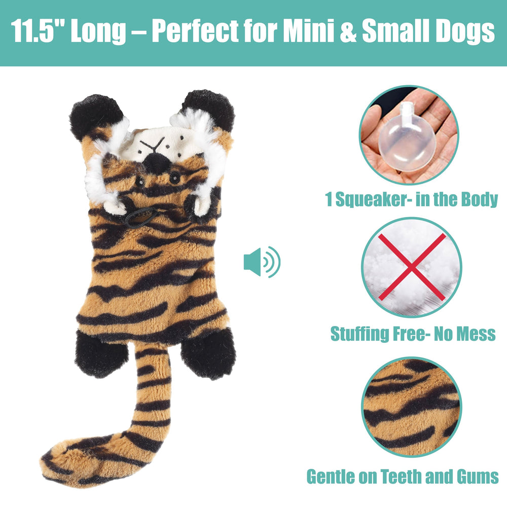 SPOT Skinneeez Flat Cat tiger front-view features soft, mess-free play for small breeds