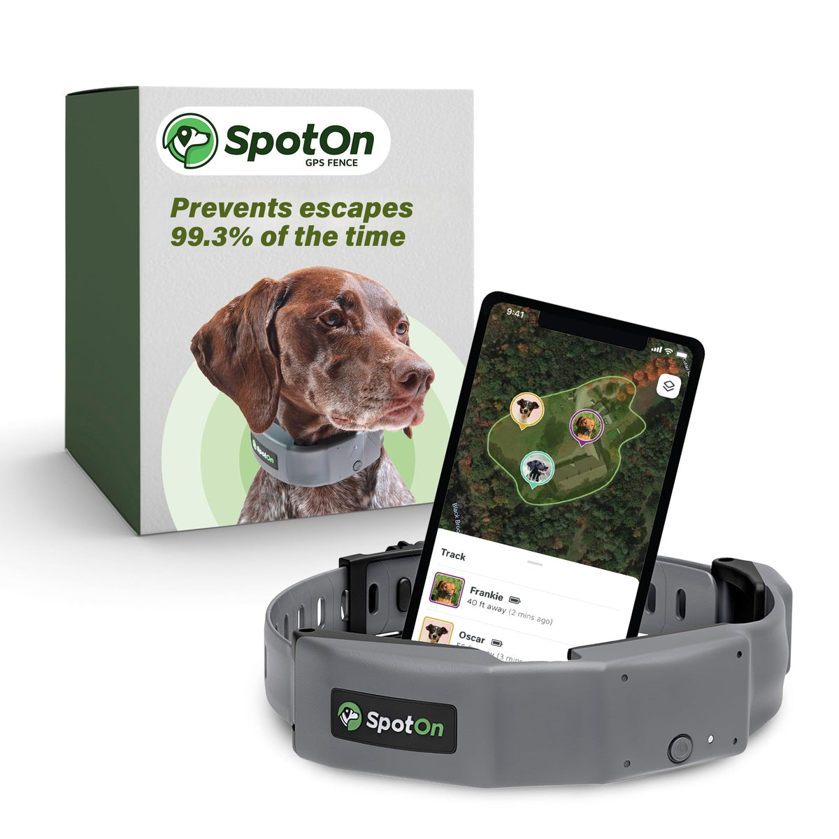 SpotOn GPS collar in hand showing compact design for daily safety