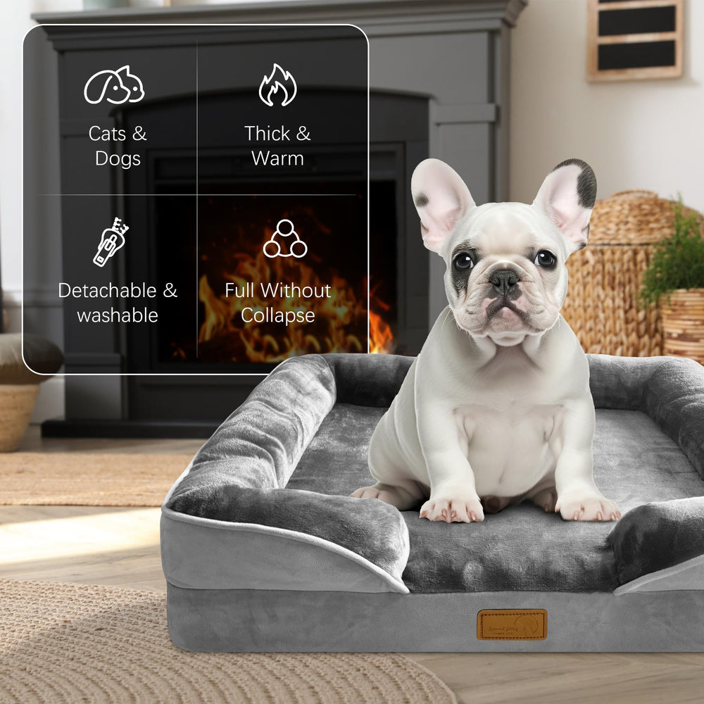 Spotted Play dog bed egg-crate foam distributes weight for comfortable, restful sleep.