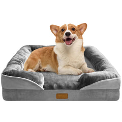 Spotted Play orthopedic dog bed side view highlighting joint-supporting foam and secure structure.