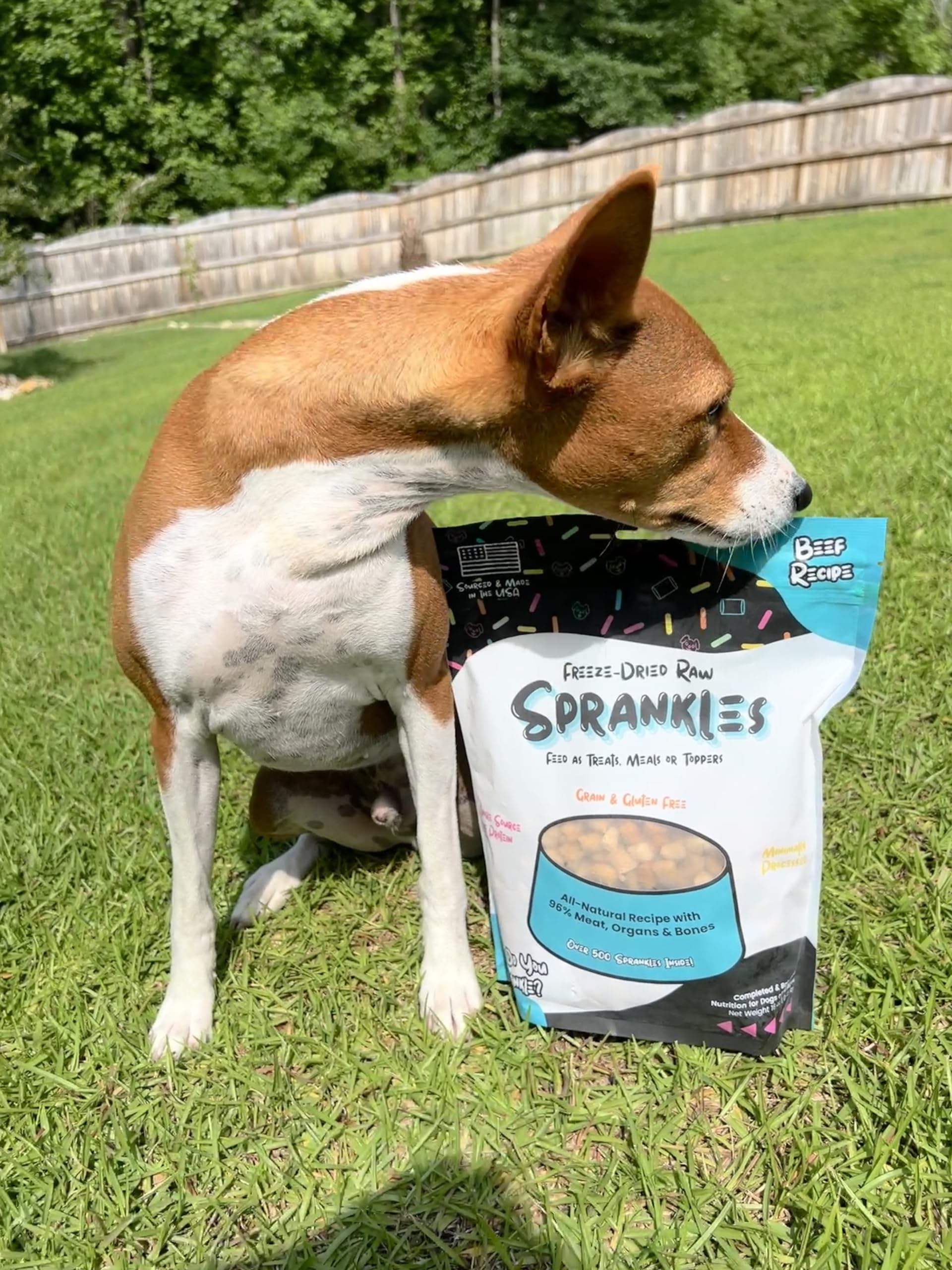 SPRANKLES natural ingredients label emphasizes meat-first nutrition and grain-free recipe