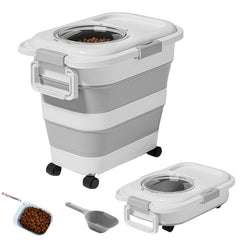 Sprbriolsm airtight collapsible dog-food container with wheels keeps kibble fresh on the go.