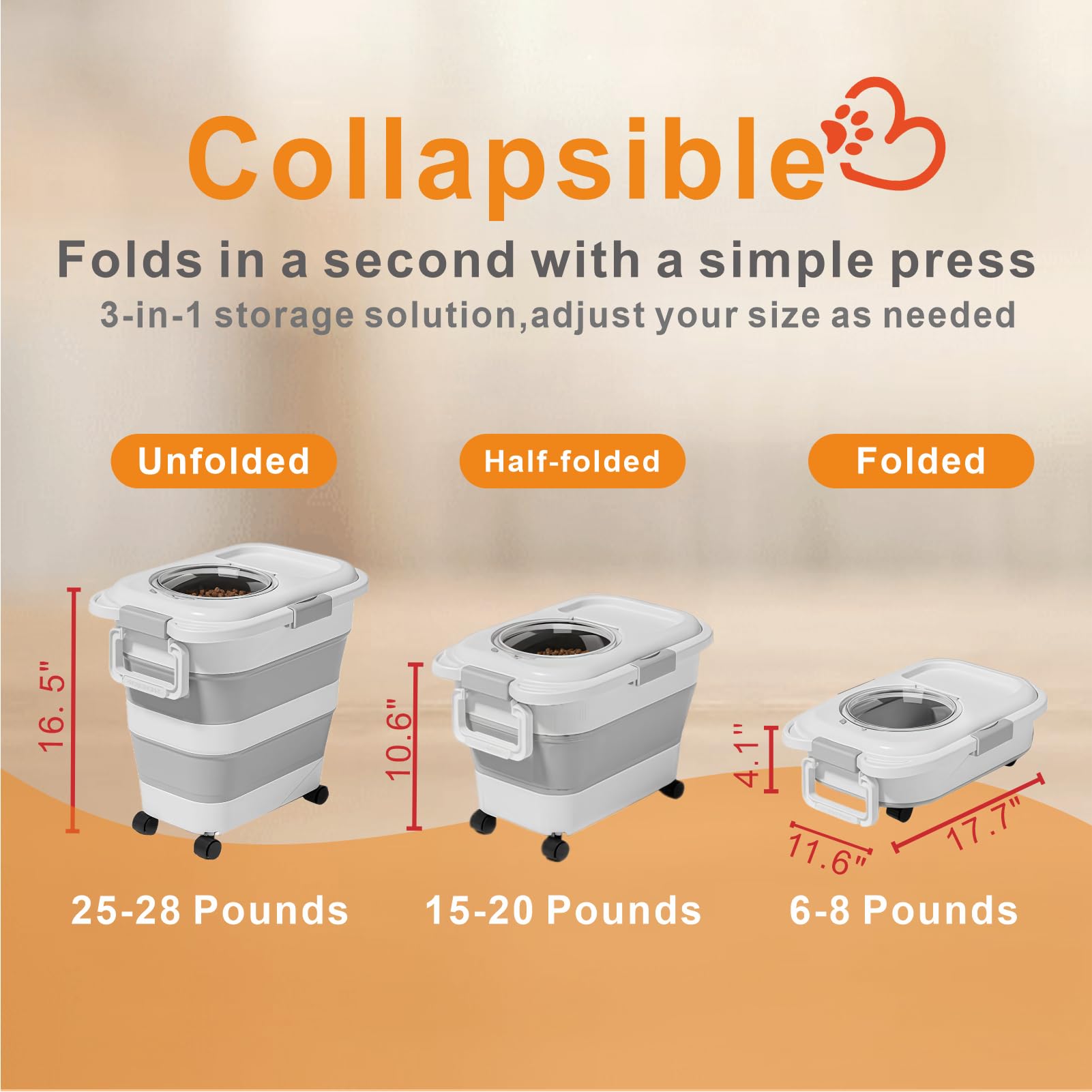 Sprbriolsm foldable 30lb dog and cat food storage saves kitchen space.