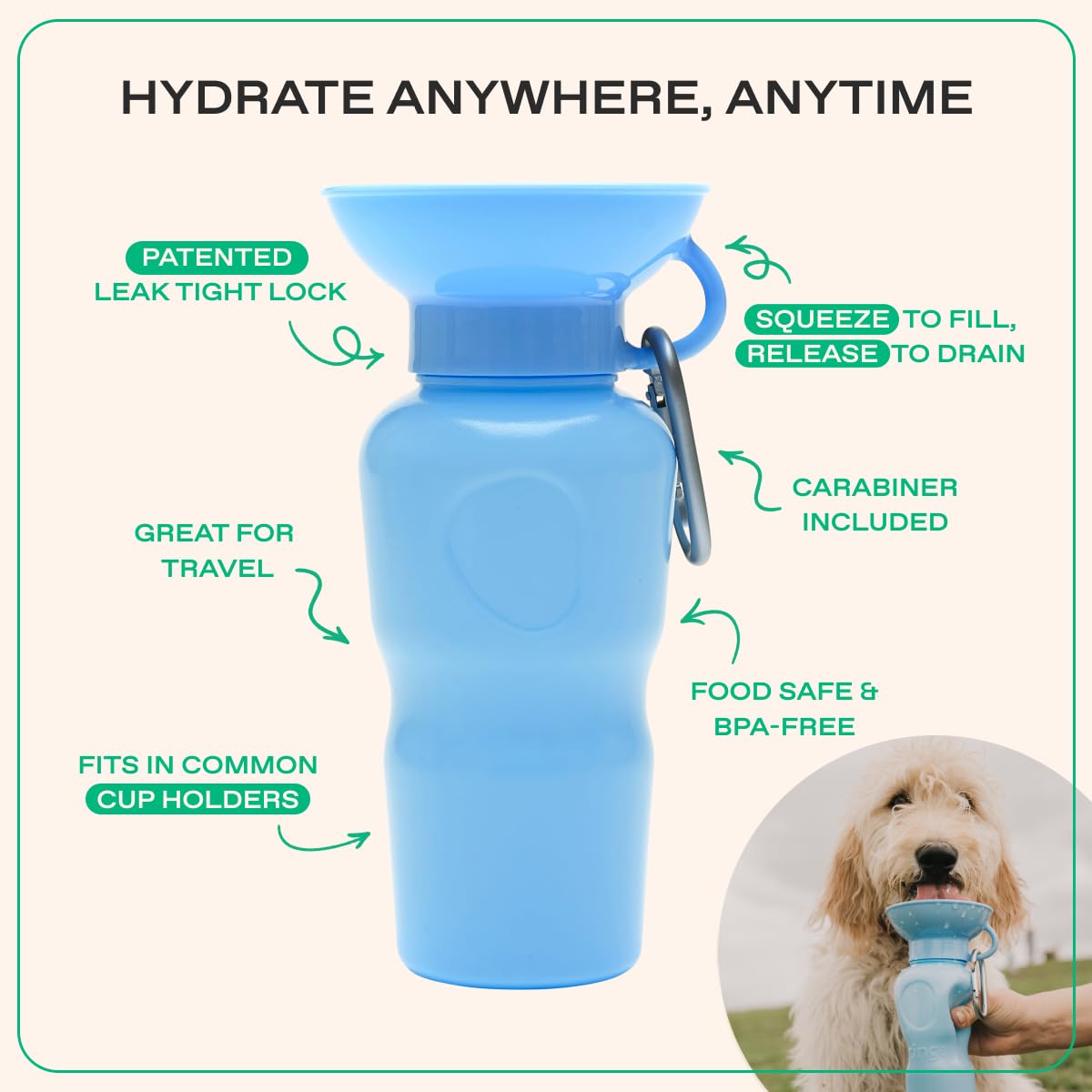 Springer 22oz bottle leak-tight valve preventing drips