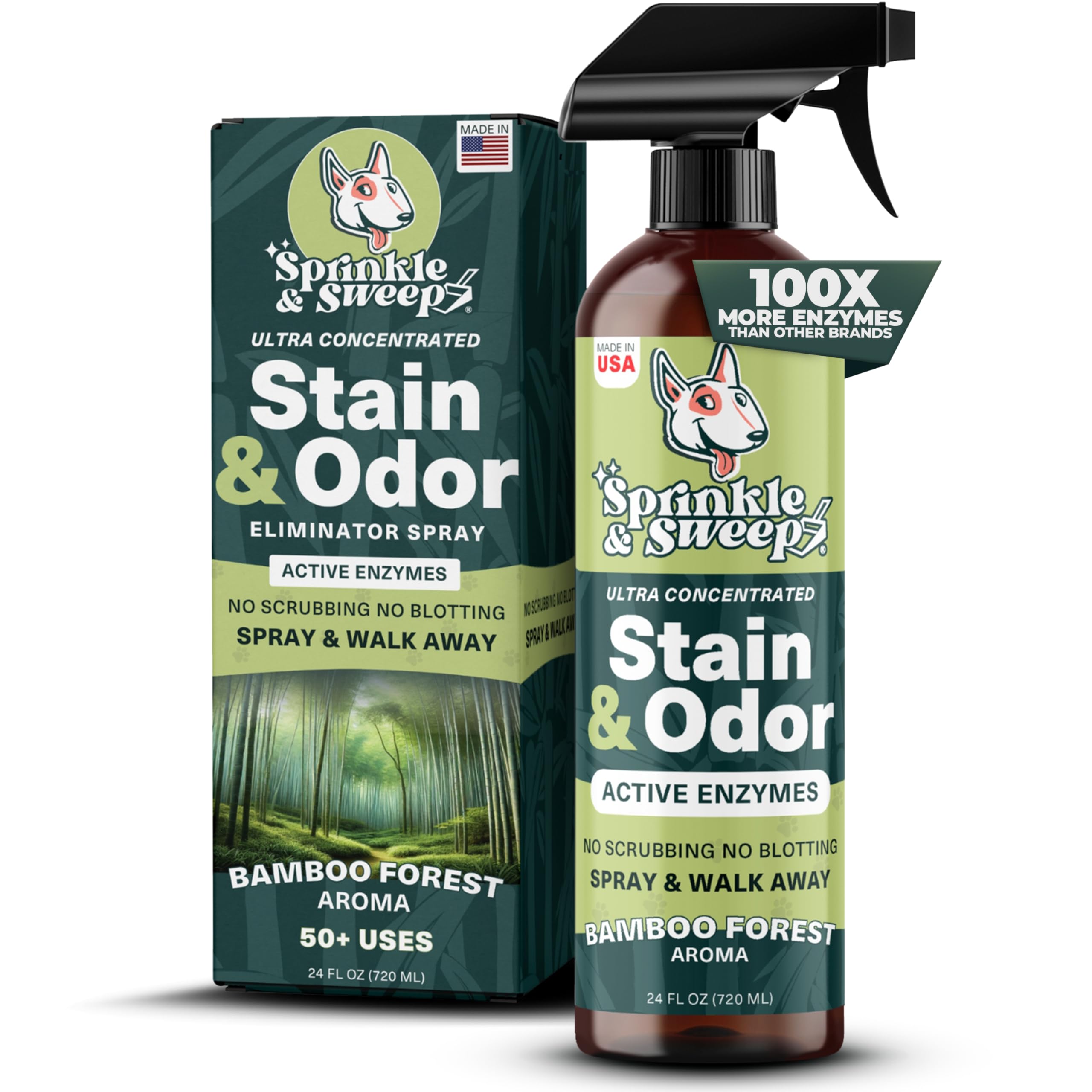 Sprinkle & Sweep enzyme cleaner bottle 24oz for effective pet odor removal