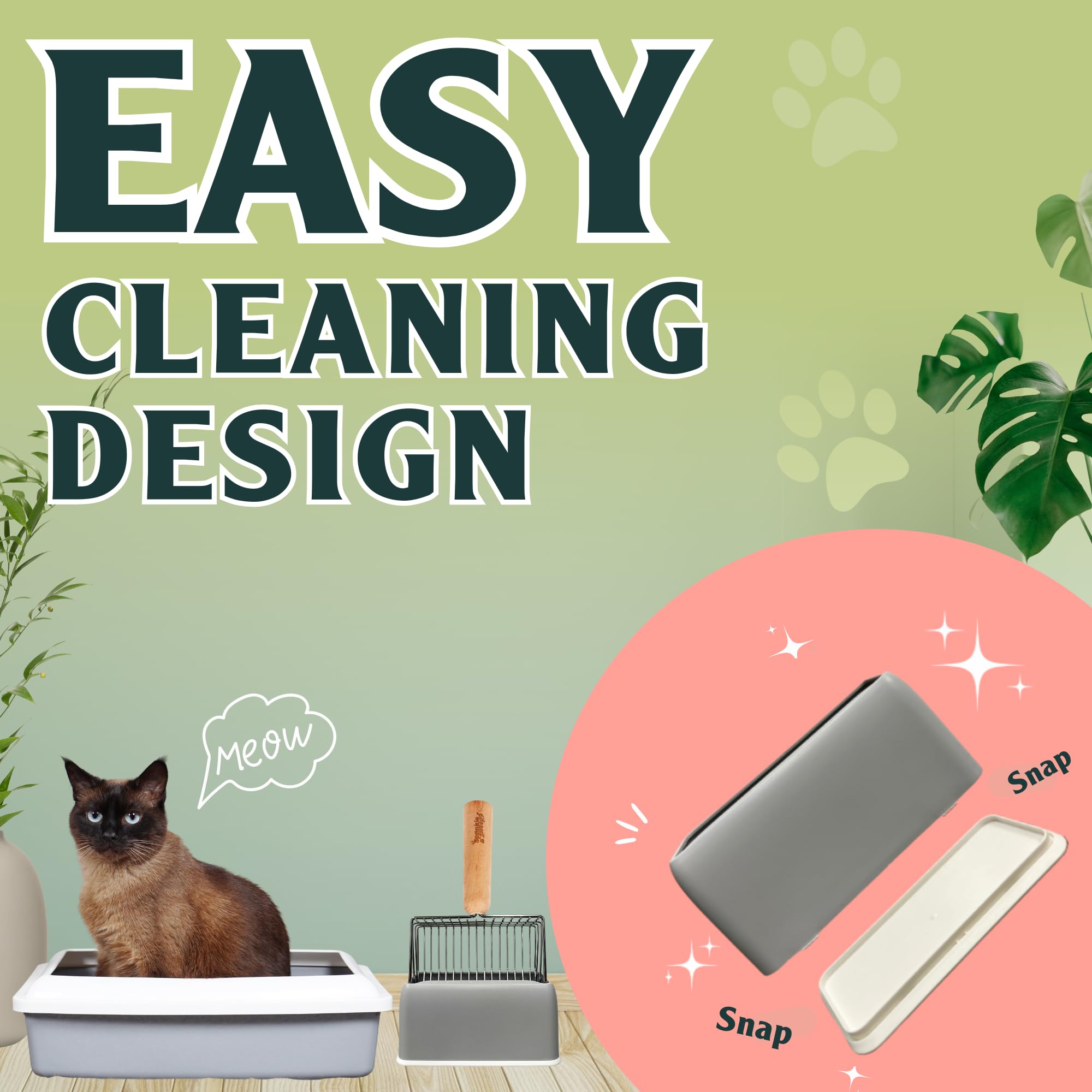 Sprinkle & Sweep litter scoop with holder keeps tool upright for hygienic storage.