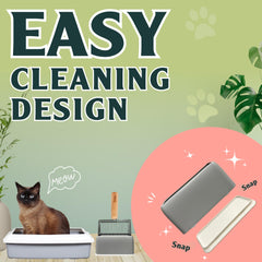 Sprinkle & Sweep litter scoop with holder keeps tool upright for hygienic storage.