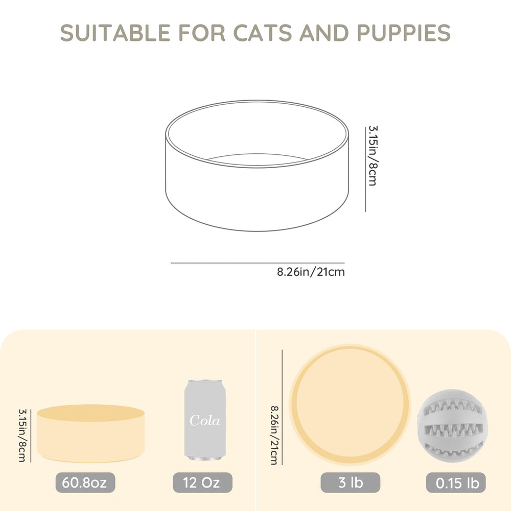 SPUNKYJUNKY 60oz ceramic dog-cat bowl beige durable ceramic surface for everyday use.