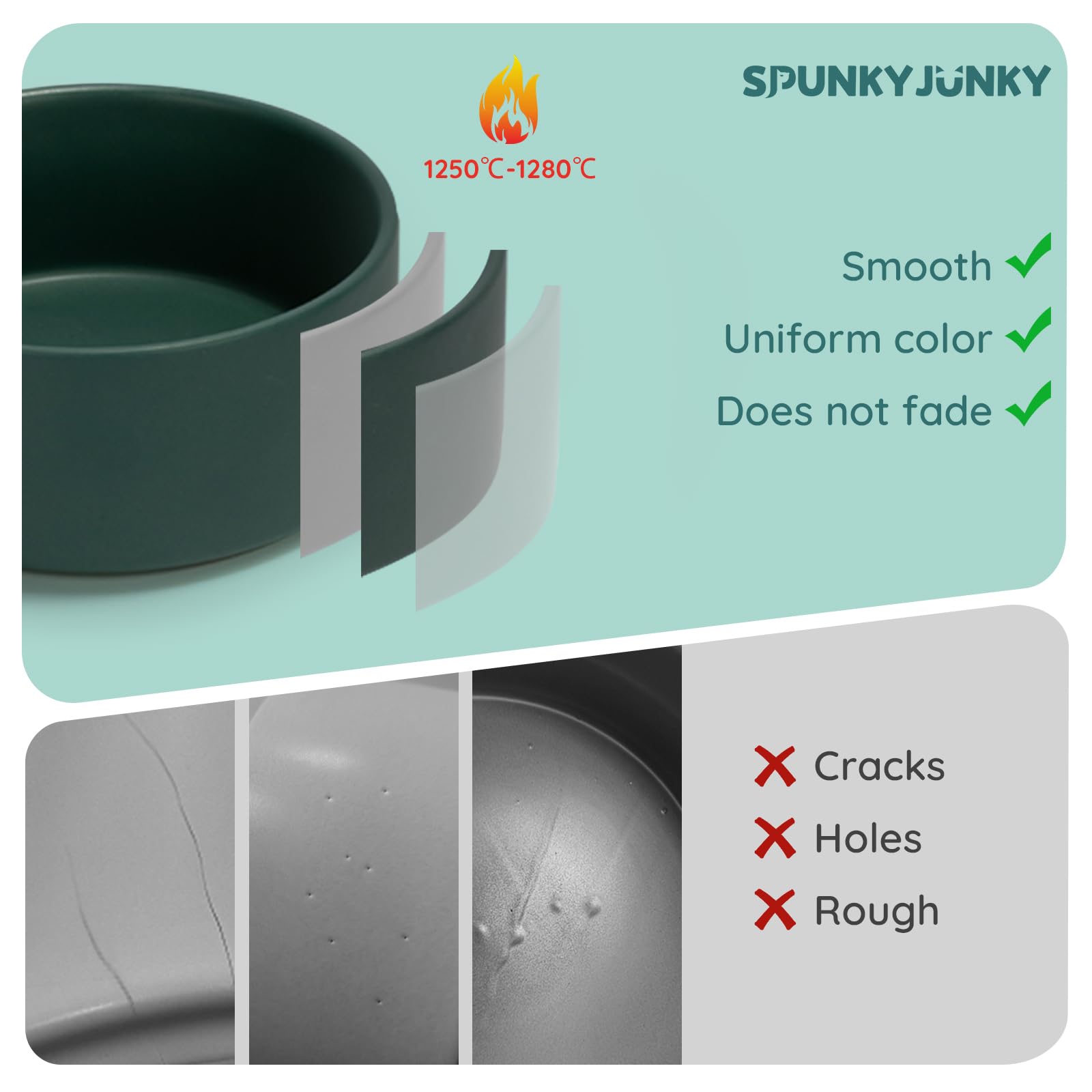 SPUNKYJUNKY ceramic cat bowl green with smooth glaze for easy cleaning.
