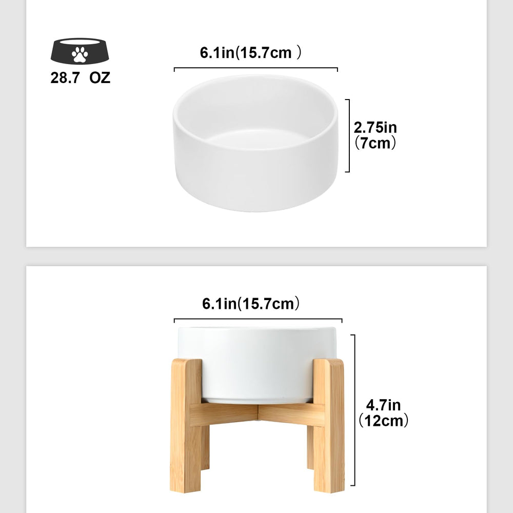 SPUNKYJUNKY elevated bowls on sturdy wooden stand with anti-slip pads.
