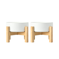 SPUNKYJUNKY ceramic elevated bowls 2-pack, top view for elevated feeding.