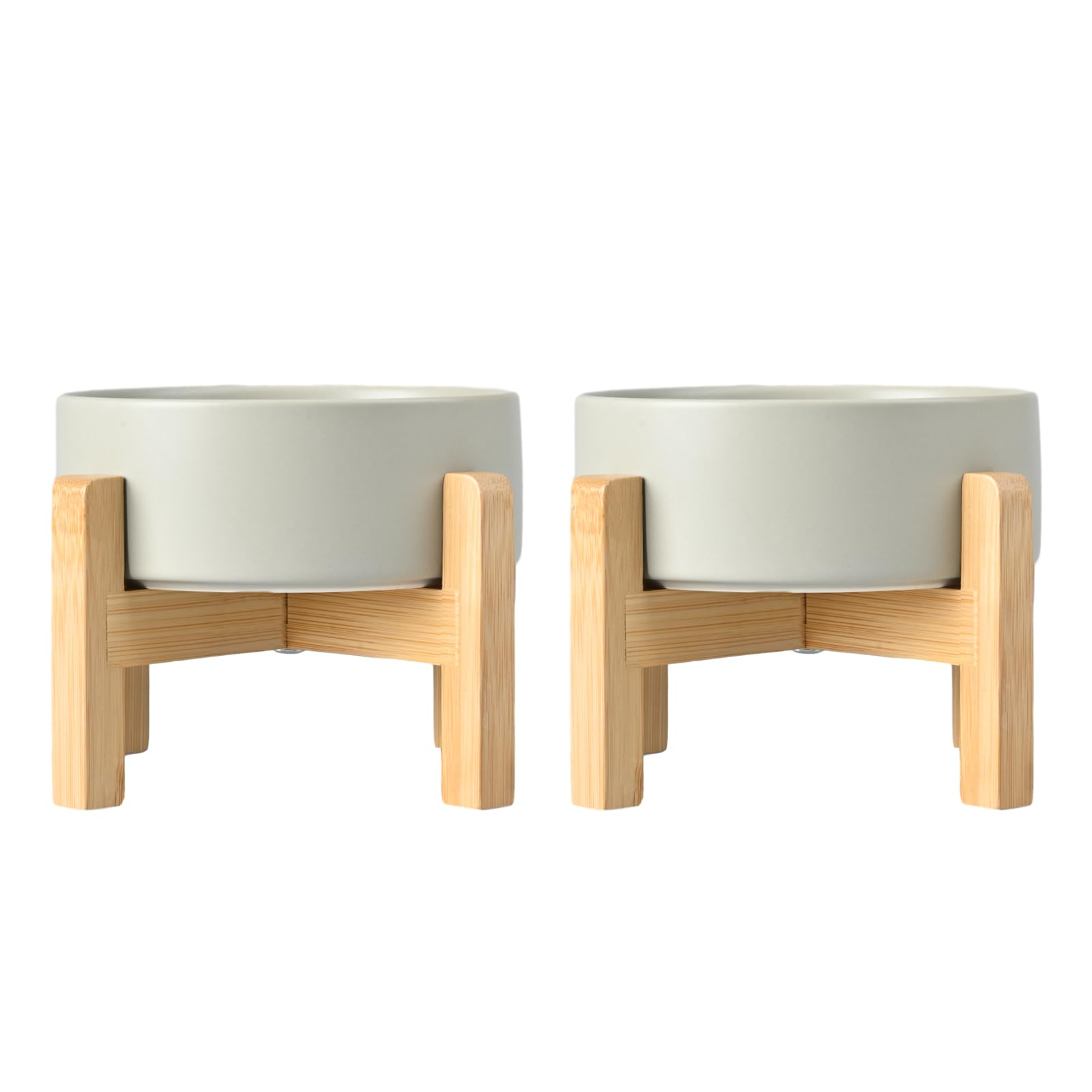 SPUNKYJUNKY ceramic elevated dog bowls show dual-bowl setup for comfortable feeding posture