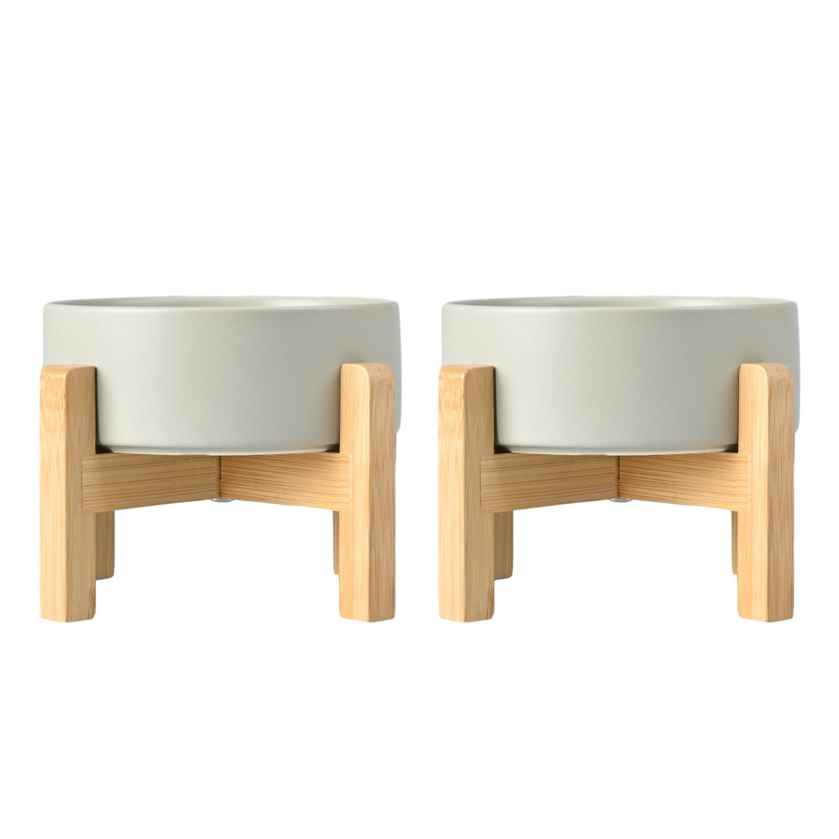 SPUNKYJUNKY ceramic elevated dog bowls show dual-bowl setup for comfortable feeding posture