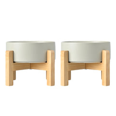 SPUNKYJUNKY ceramic elevated dog bowls show dual-bowl setup for comfortable feeding posture