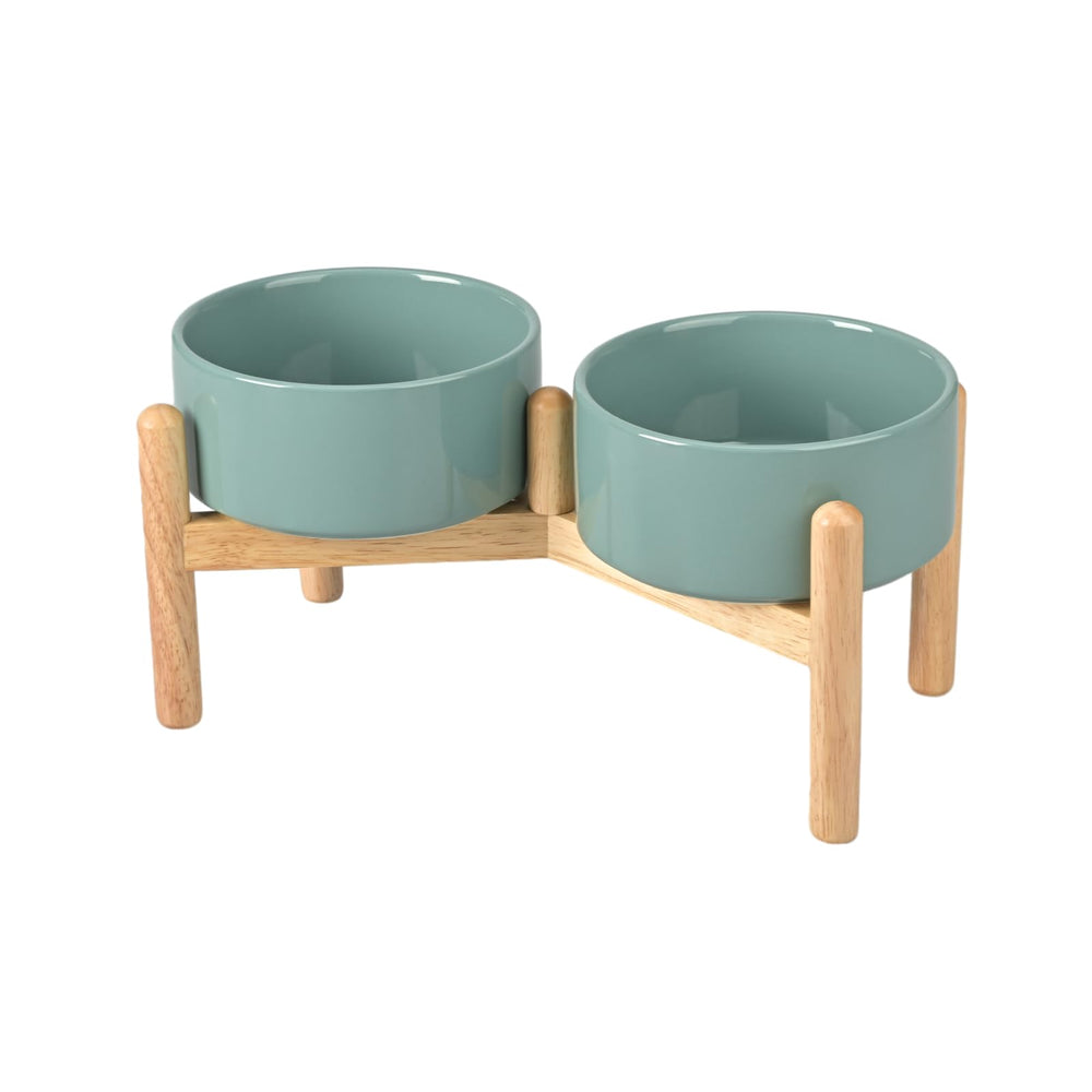 SPUNKYJUNKY ceramics raised dog bowls with double 28.7oz dark green support comfortable feeding posture
