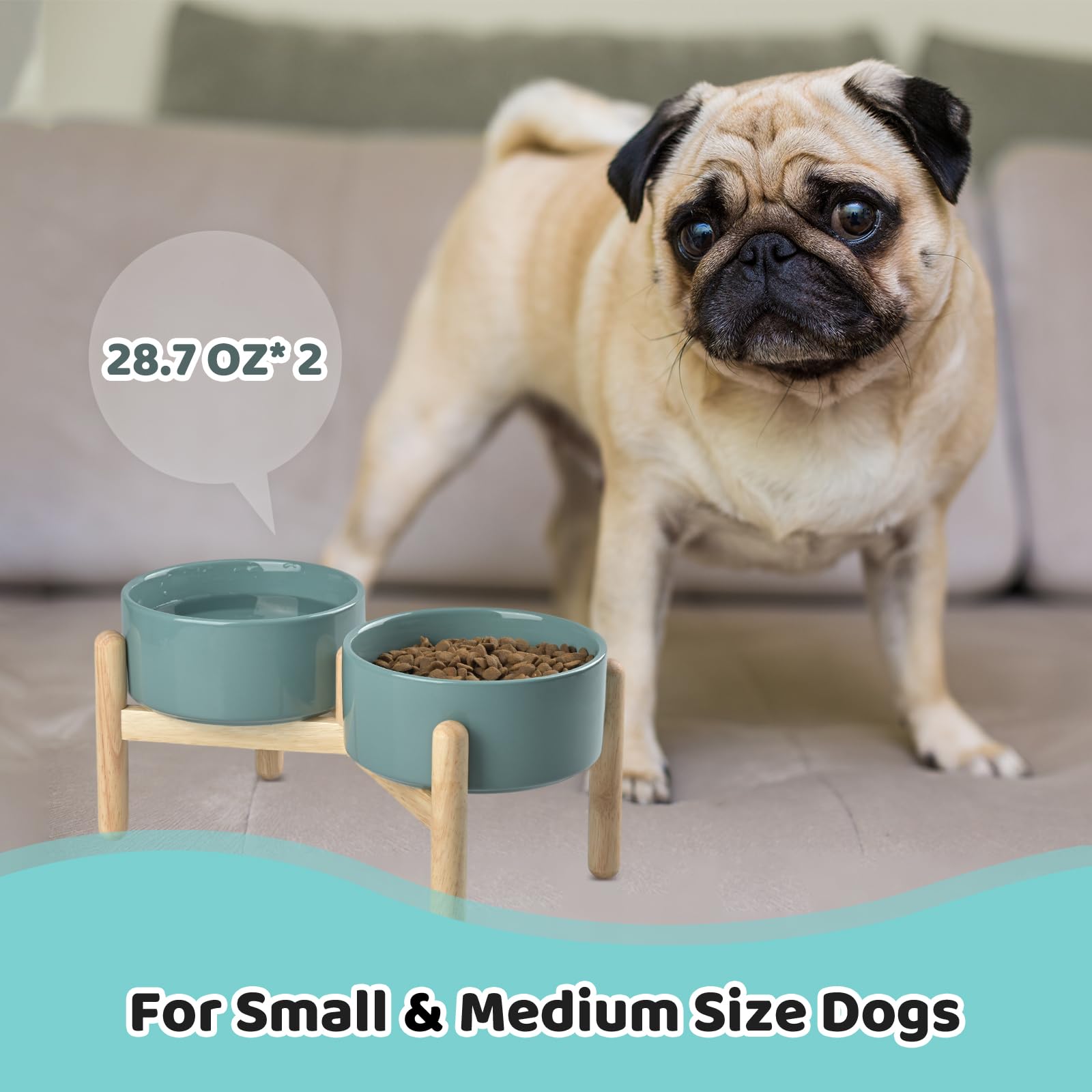 SPUNKYJUNKY elevated dog bowl set closeup shows durable design and finish