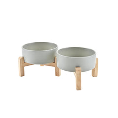 SPUNKYJUNKY elevated ceramic bowls in grey ready for meals and easy cleanup