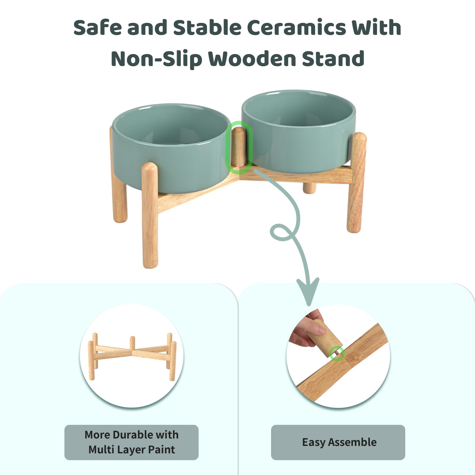 SPUNKYJUNKY stable wooden stand with multi-layer paint keeps bowls secure during meals