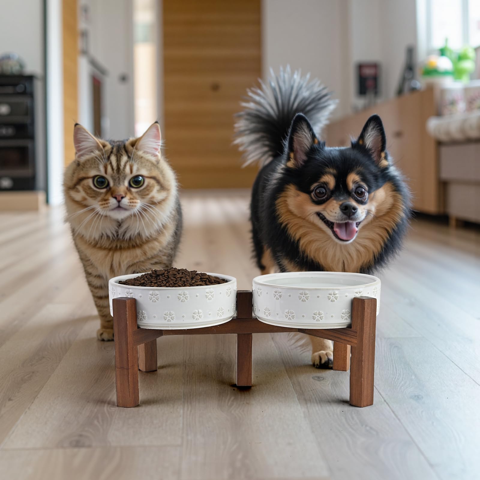 SPUNKYJUNKY wide-base wood stand enhances stability on busy kitchen floors.