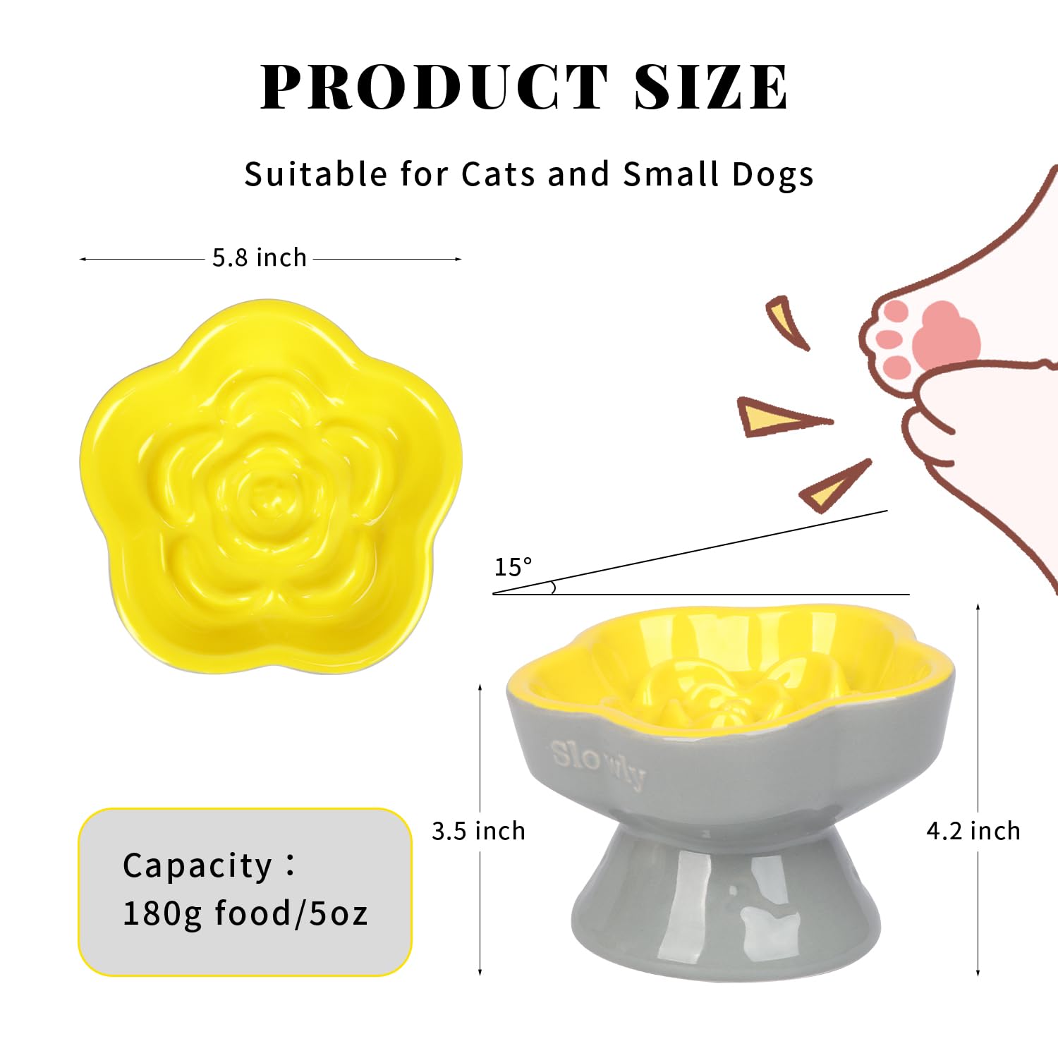 S&Q'S CERAMICS elevated cat bowl design supports neck comfort during meals