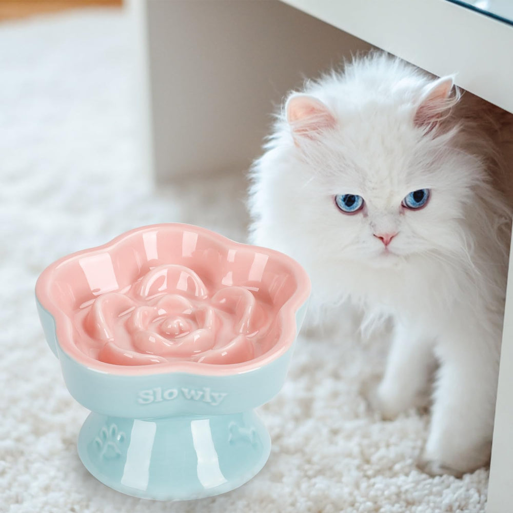 S&Q'S CERAMICS pink slow feeder bowl suits dry and wet food setups.