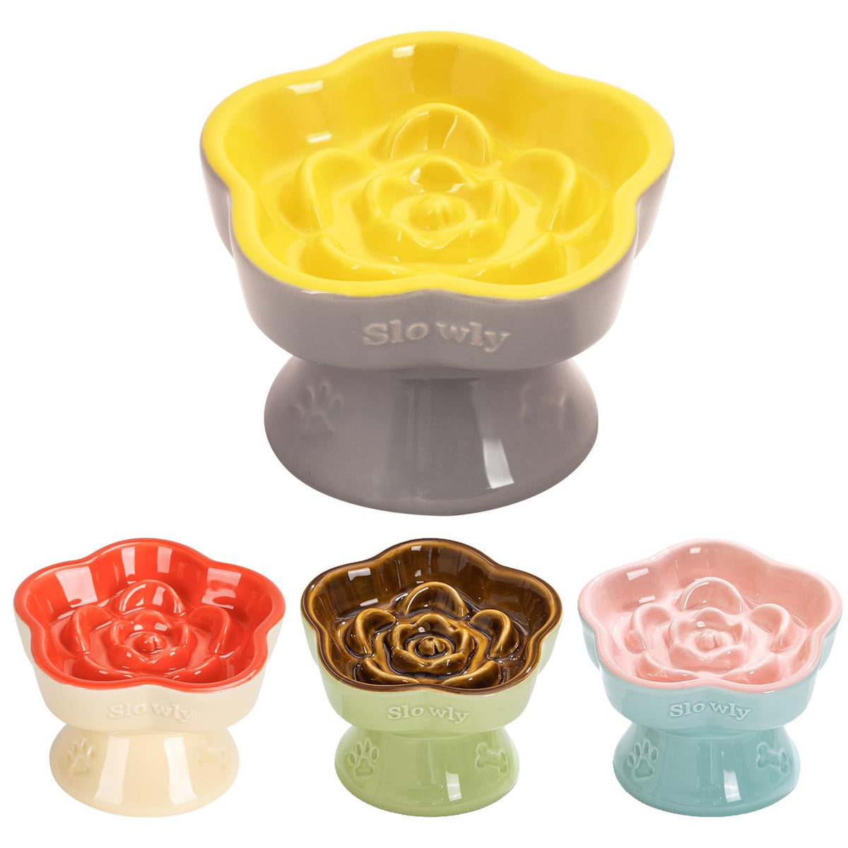 S&Q'S CERAMICS raised slow feeder cat bowl tilt for comfortable, slower meals