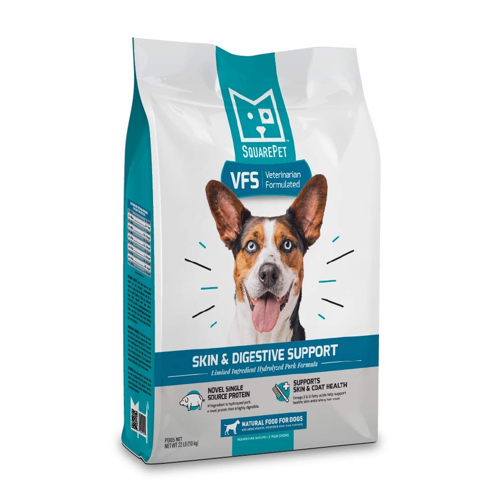 SquarePet VFS dry dog food kibble close-up highlighting hydrolyzed protein for sensitive dogs.