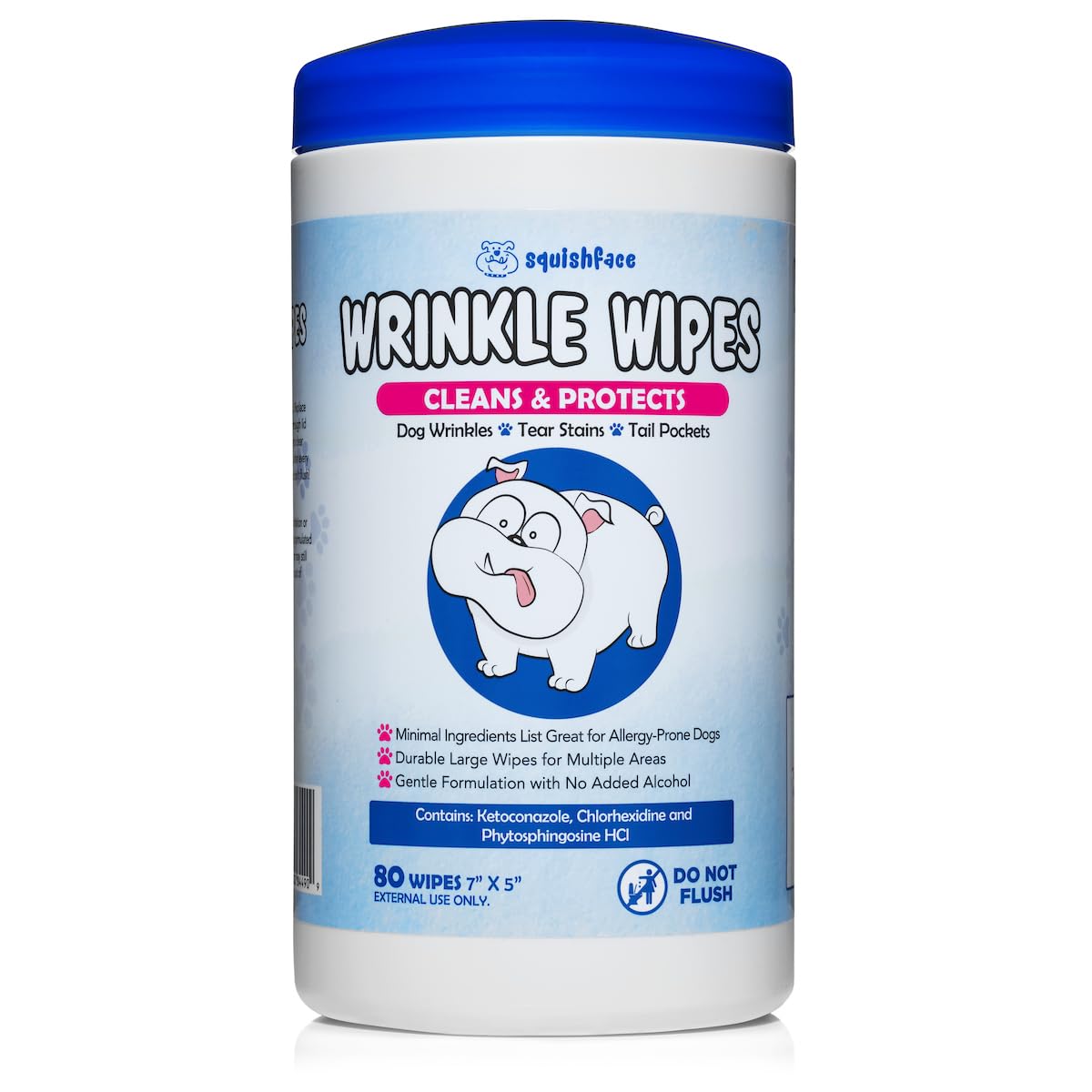 Squishface Wrinkle Wipes face wipe close-up for gentle cleaning of wrinkles.