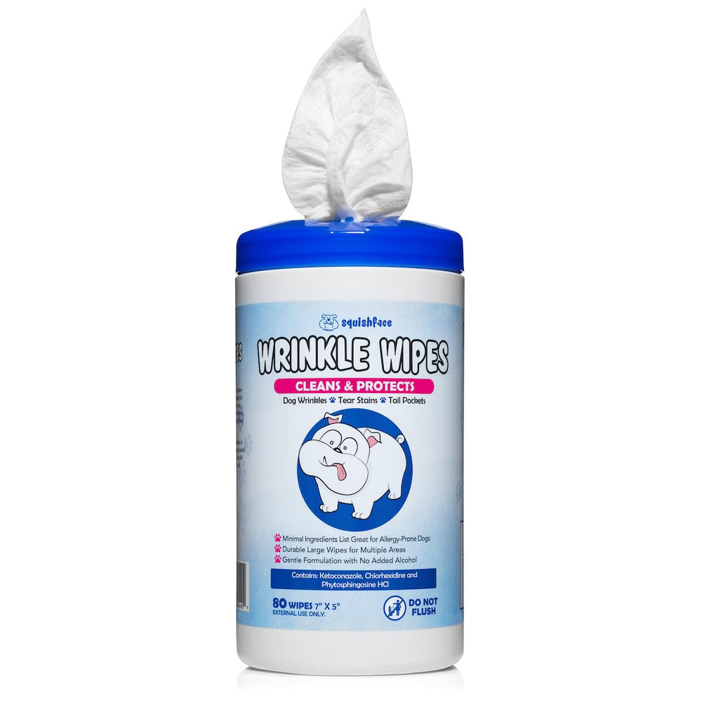 Squishface Wrinkle Wipes packaging with sealing lid preserves moisture between uses.