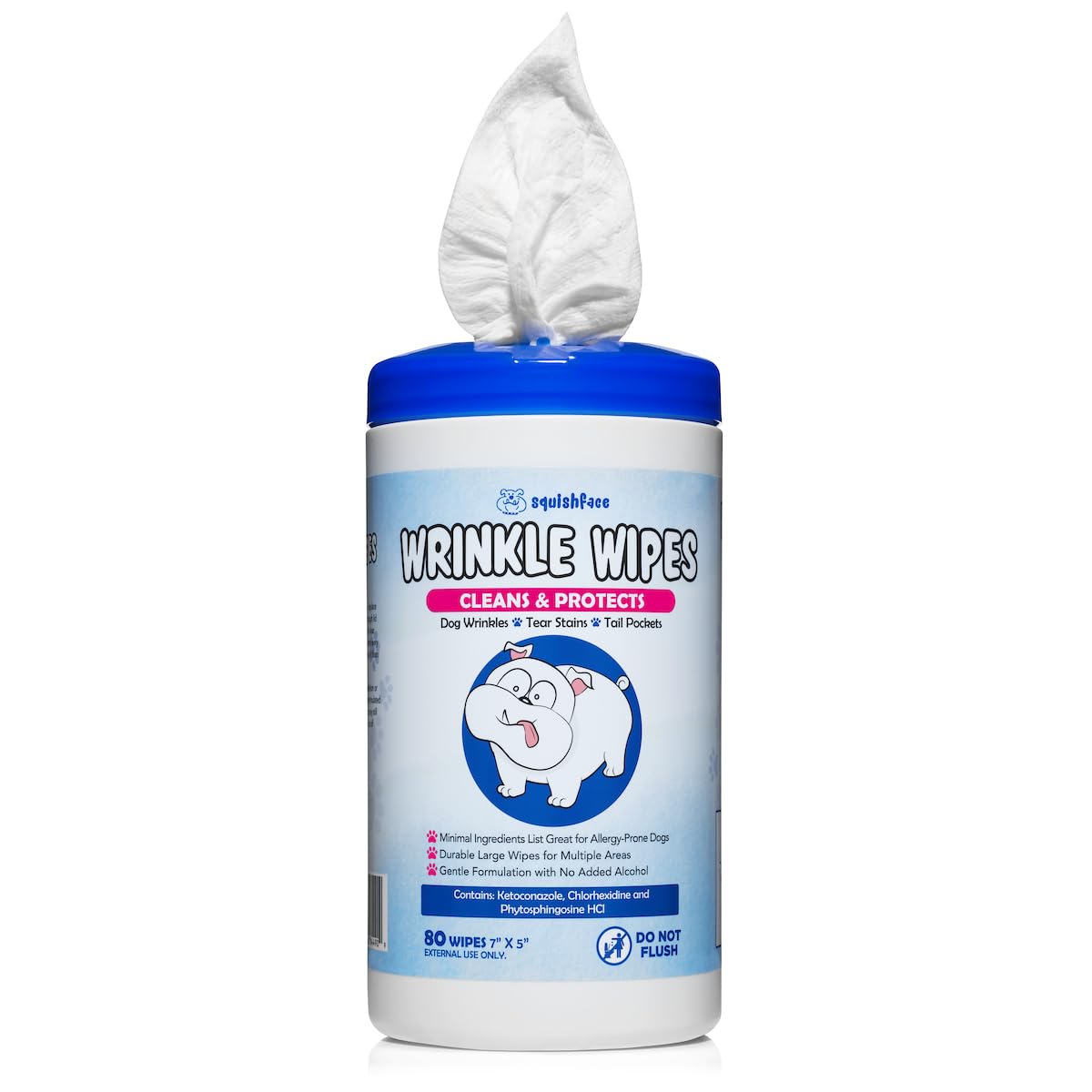 Squishface Wrinkle Wipes packaging with sealing lid preserves moisture between uses.