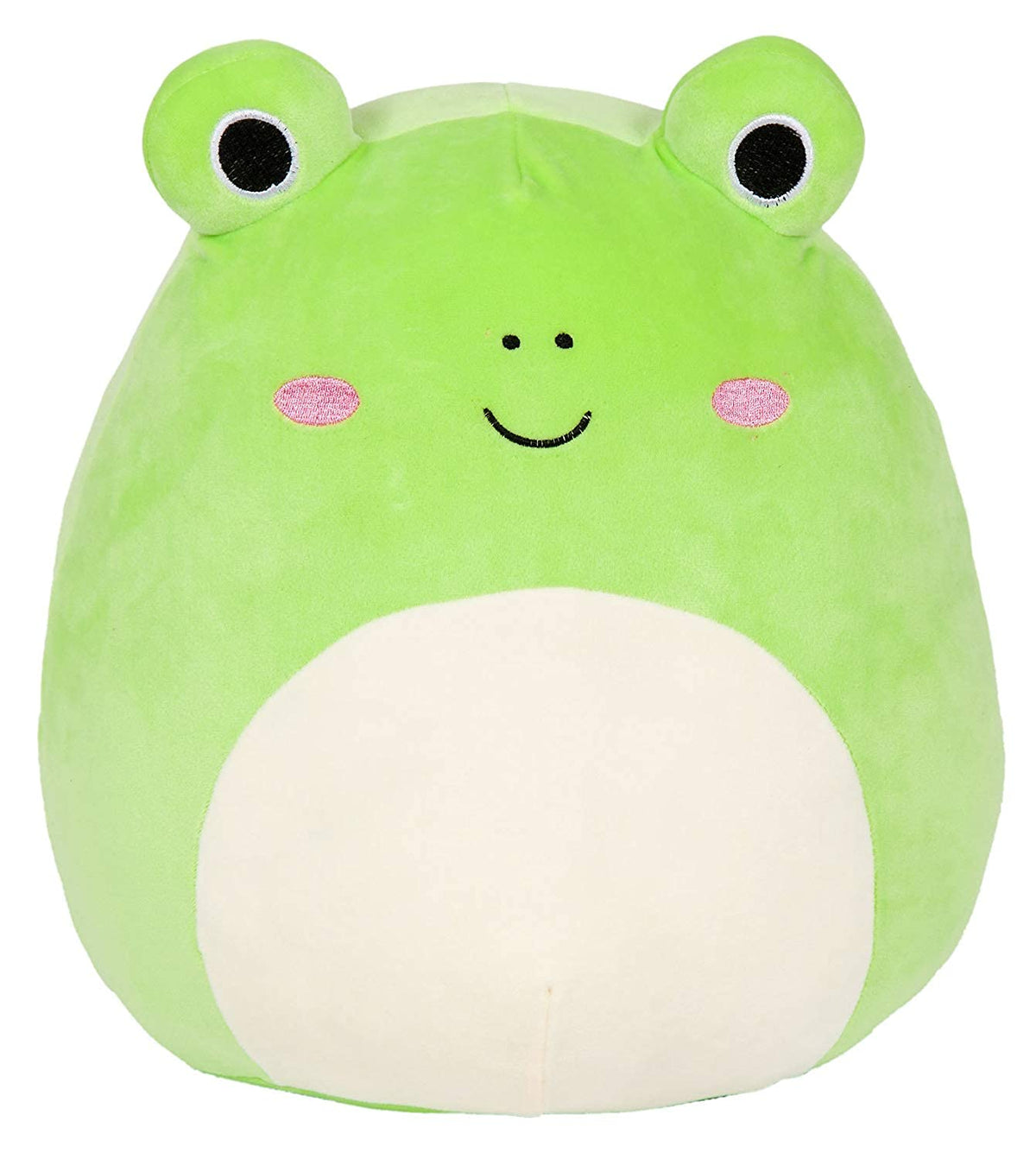 Squishmallows Wendy Frog 8-inch front view shows cuddle-worthy softness for travel comfort.