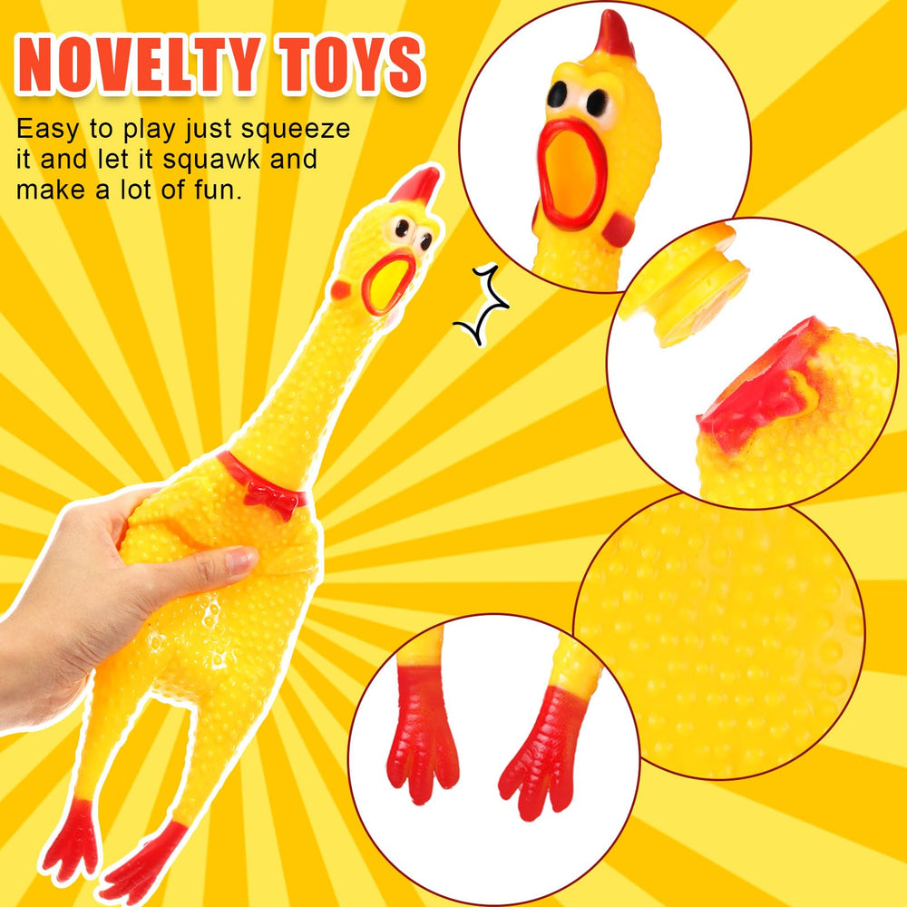 Sratte 15-inch yellow rubber chicken toy—large chewer-friendly squeaker for dogs