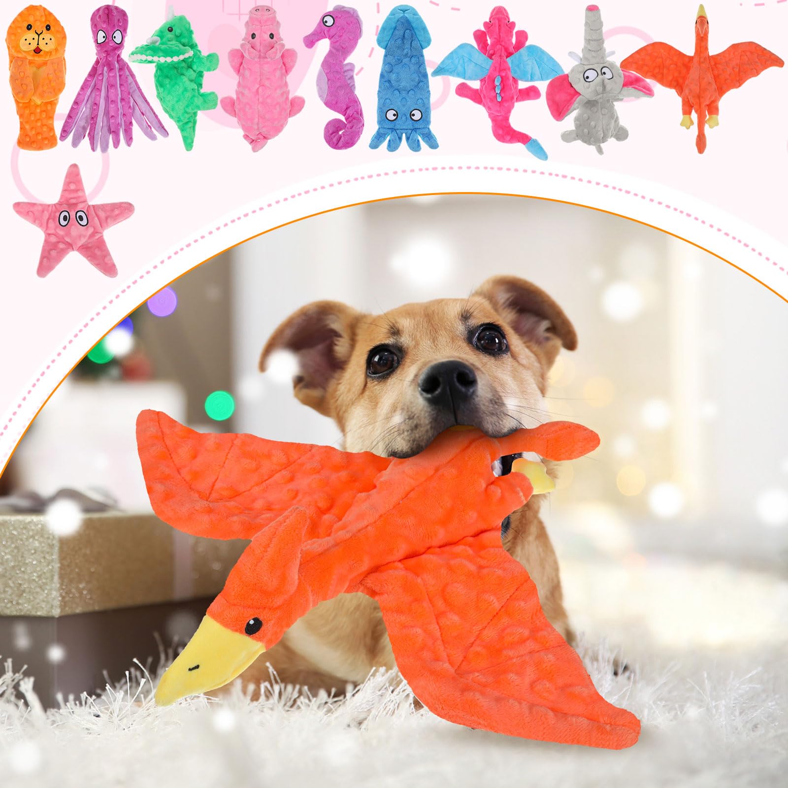 Sratte dinosaur squeaky toy adds variety to your dog's daily play.