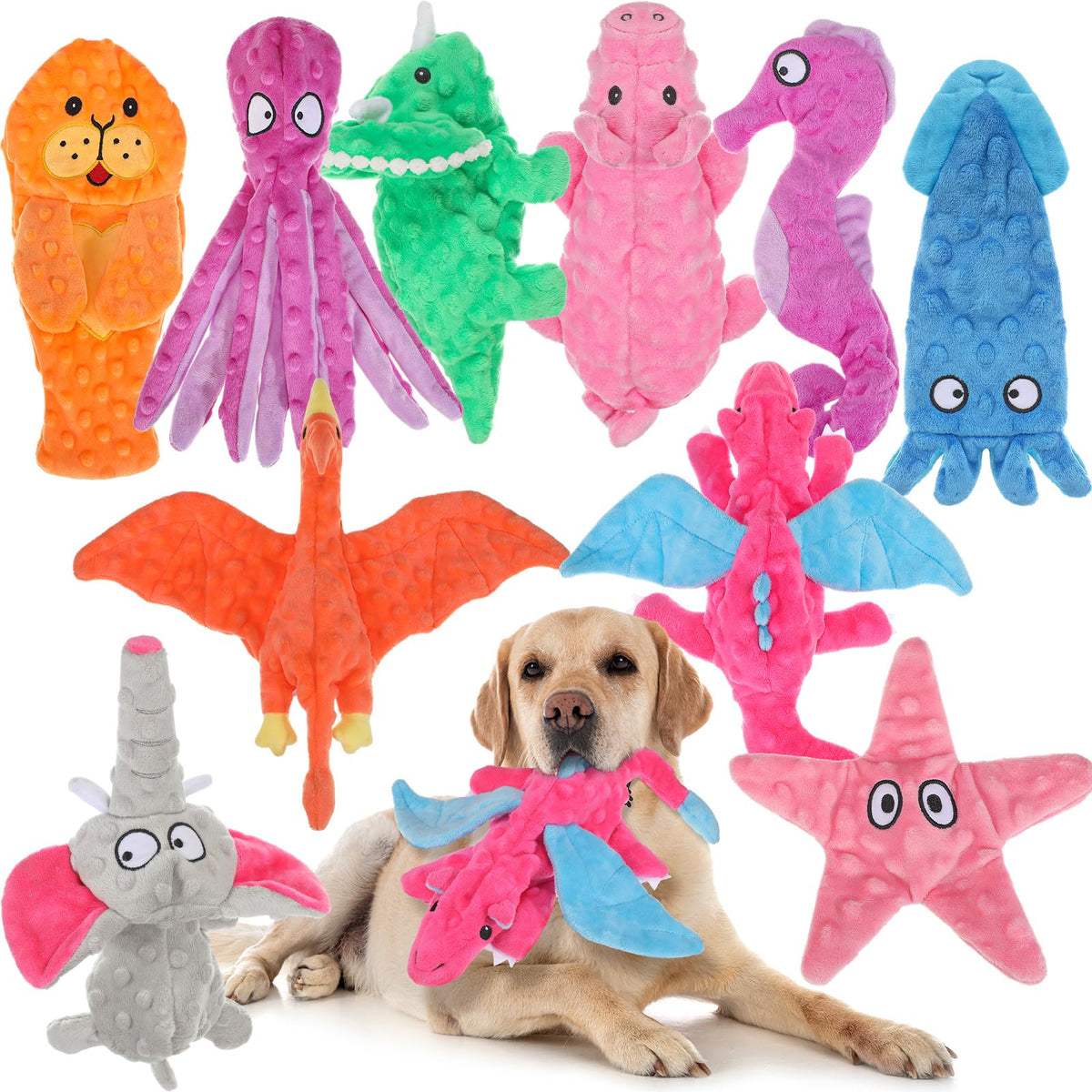 Sratte soft squeaky dog toy squid for interactive play and teething relief.