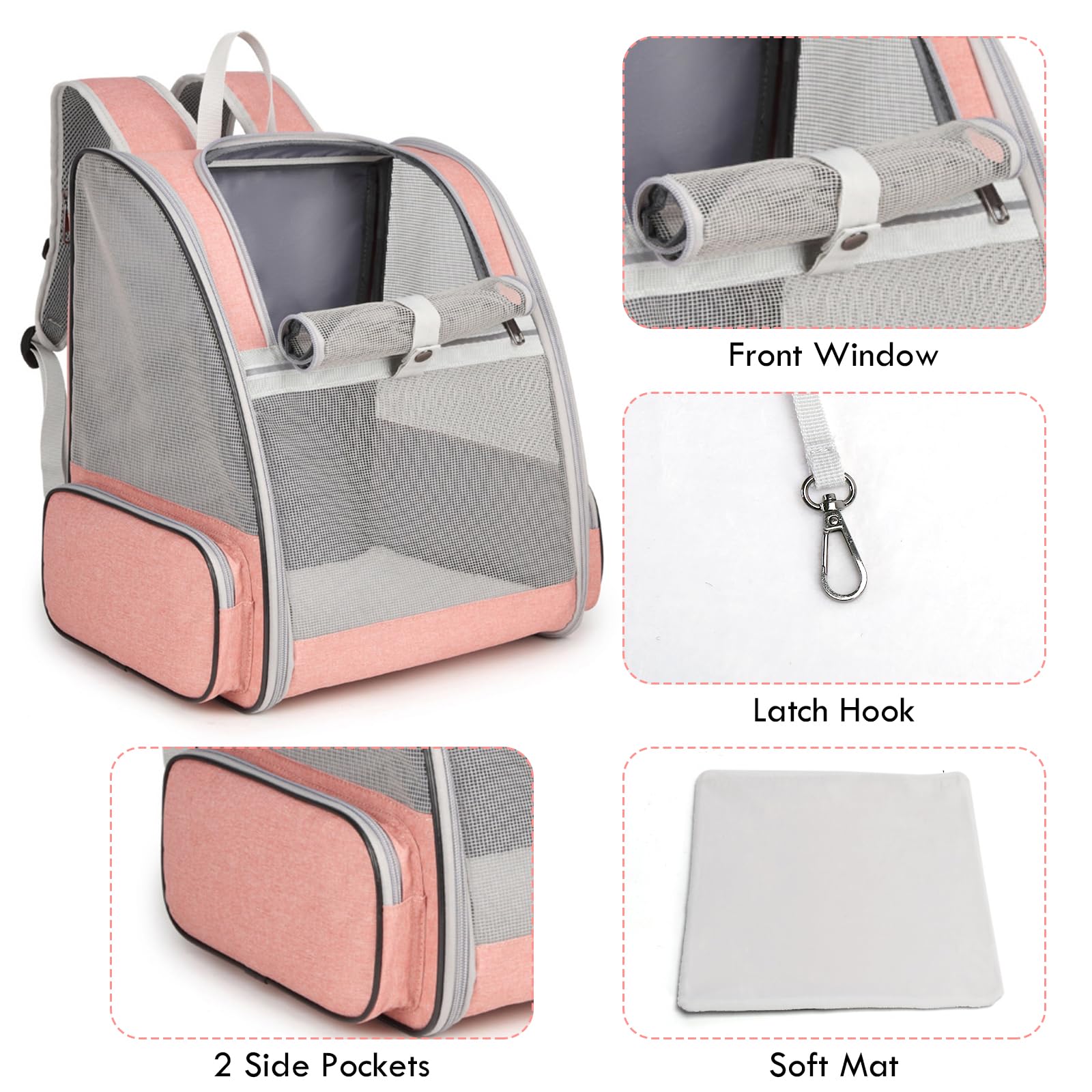 SSAWcasa cat backpack carrier ventilated mesh side panel keeps pets comfy on journeys.